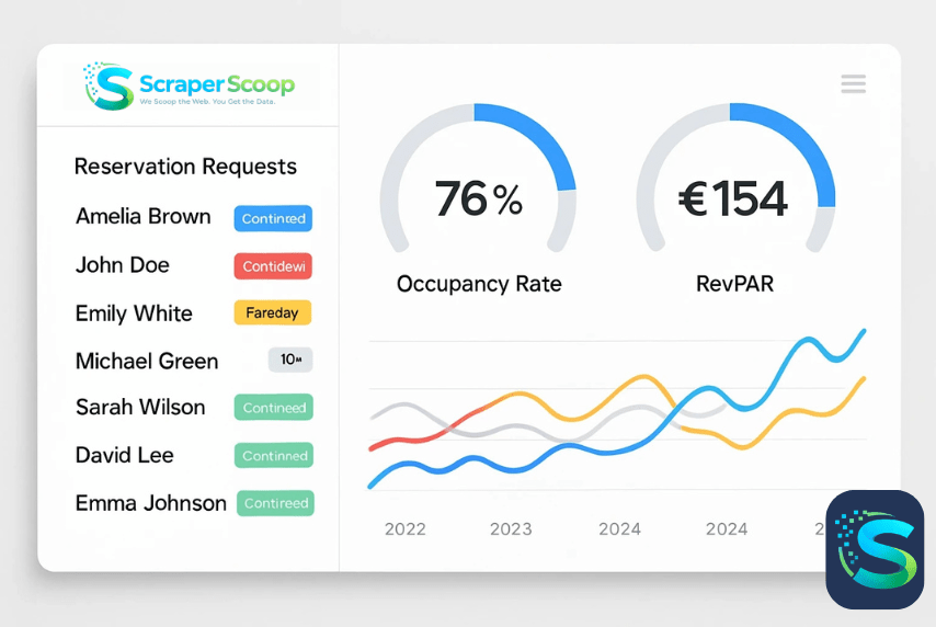 Hotel revenue dashboard with MakeMyTrip price feeds and parity alerts