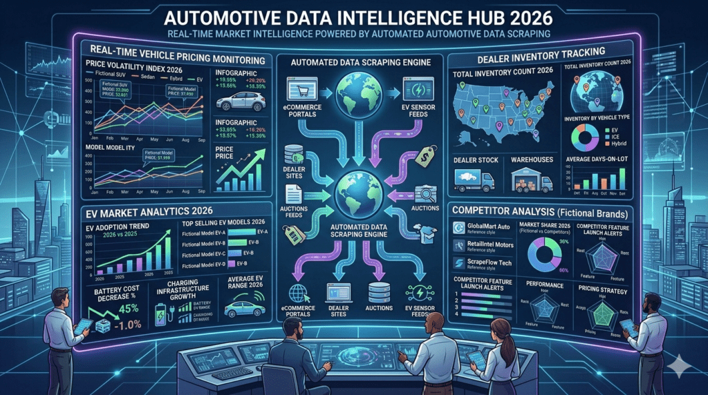 Automotive data intelligence dashboard showing real-time vehicle pricing monitoring