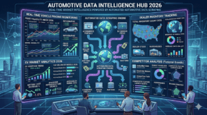 Automotive data intelligence dashboard showing real-time vehicle pricing monitoring