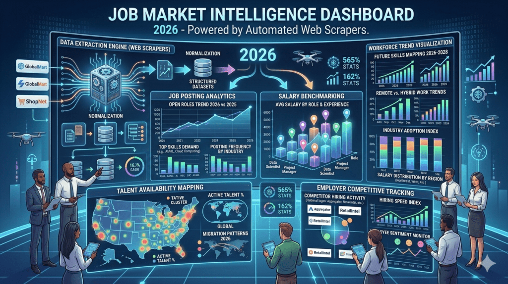 Job market intelligence dashboard showing real-time job posting analytics